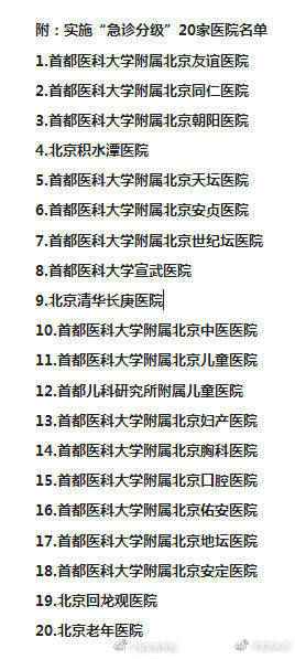  北京实行急诊分级就诊 20家医院不再先来后到