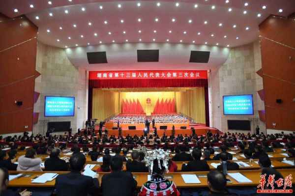 湖南省十三届人大三次集会会议进行第二次全体集会会议