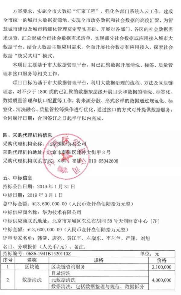  华为 1360 万元中标北京大数据动作打算数据管理项目