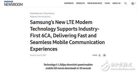 三星宣布6载波聚合基带 年底前量产 将最大支持1.2Gbps下行速度
