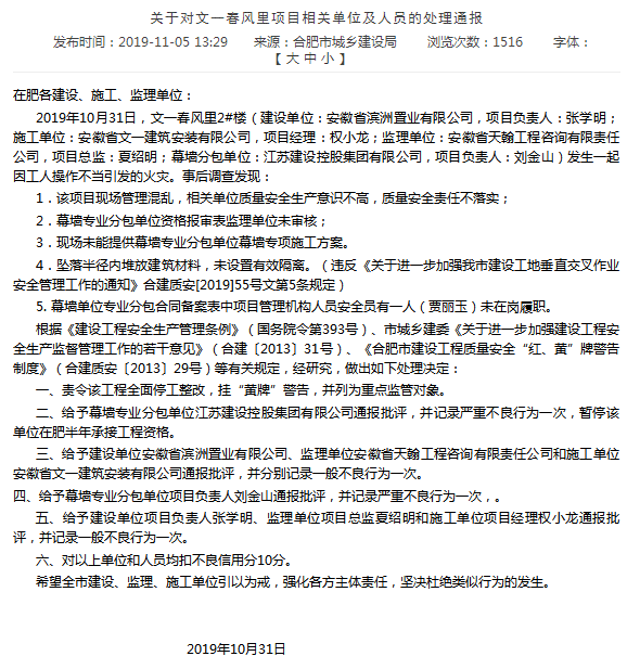 文一地产旗下项目遭合肥城建通报