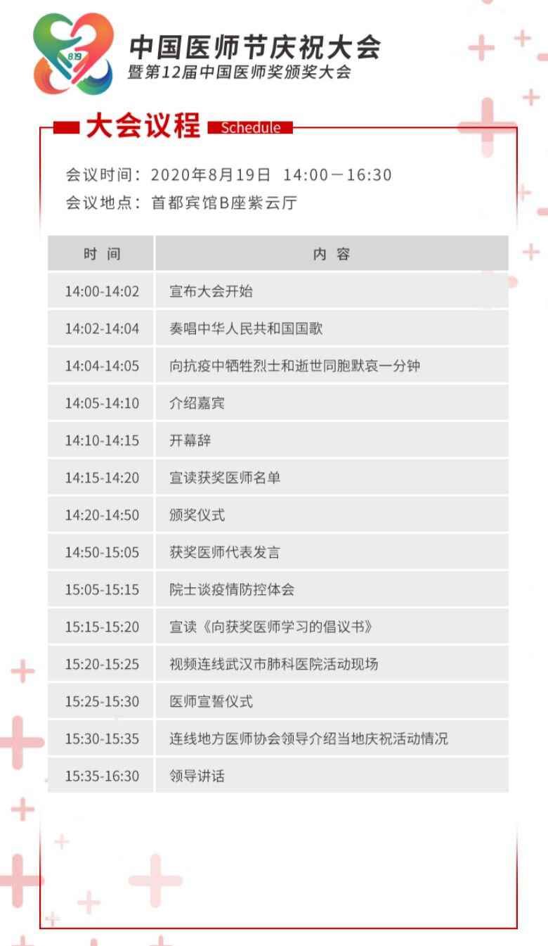 2020中国医师节庆祝大会直播进口+议程
