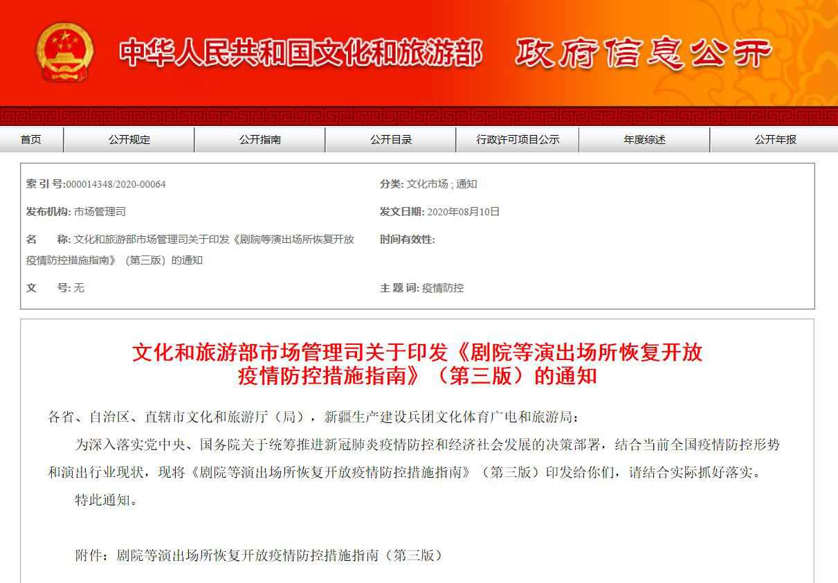 剧院等表演场合限流提至50% (附原文)