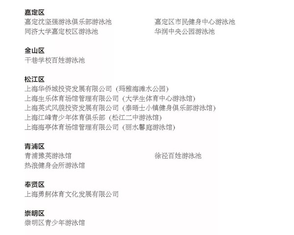 上海体育局：73家场馆被评为先进游泳场合