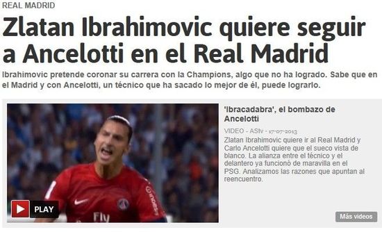 伊布为圆欧冠空想跟随安帅 皇马主席觊觎阿奎罗