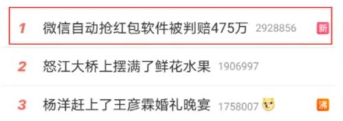 热搜第一！“微信自动抢红包软件被判赔475万”，反不合法竞争法发威