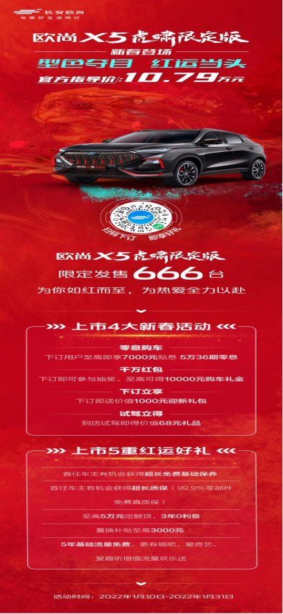 限666台 长安欧尚X5虎啸限定版售10.79万元