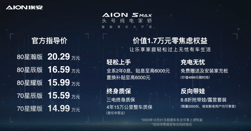 持久续航便利出行 AION S MAX售14.99万起