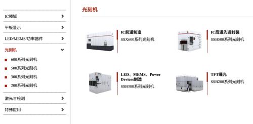 图：上海微电子公司官网光刻机产品系列